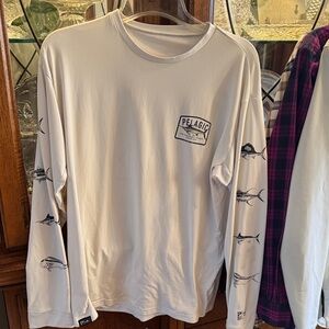 Pelagic Cream Long Sleeve Men's Tee with Fish Graphics